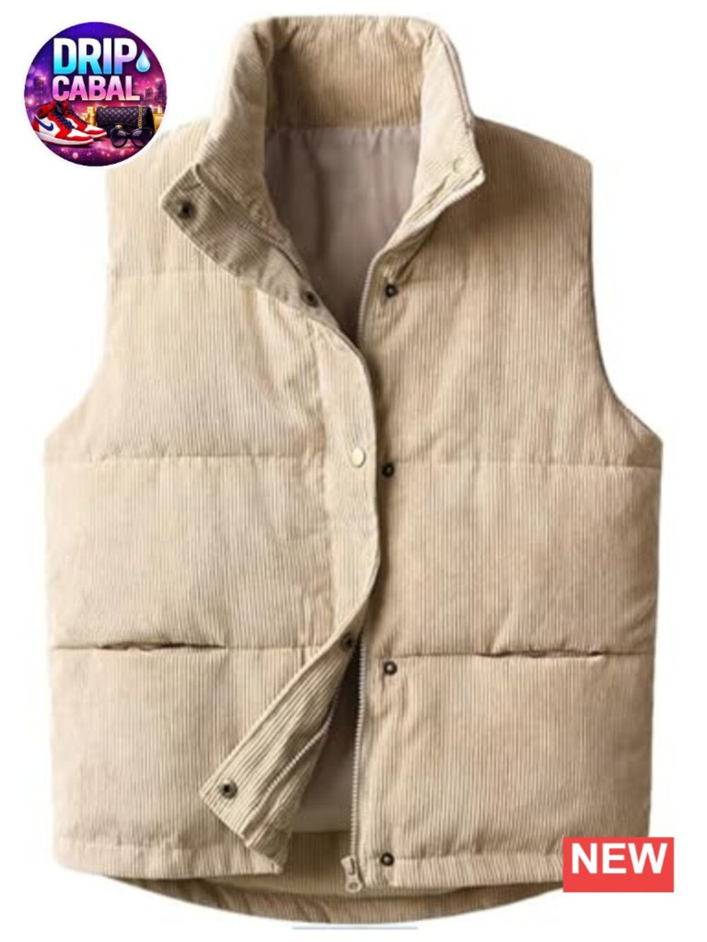 Corduroy Puffer Vest Sleeveless Zip Snap Button Padded Gilet